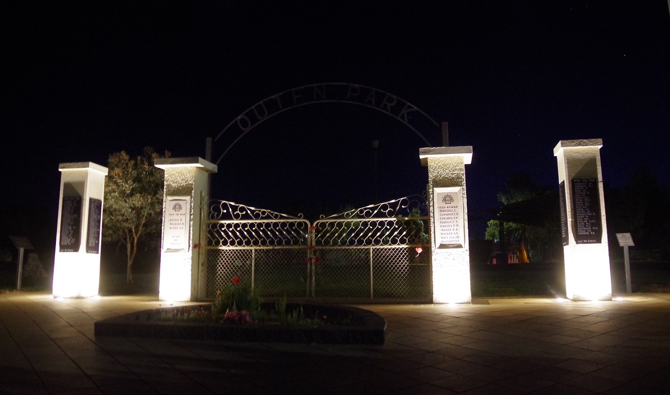 Outen Park memorial at night