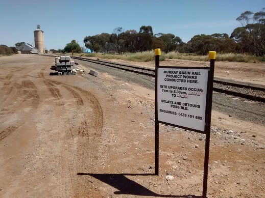 Sign announcing rail works to commence soon at Underbool