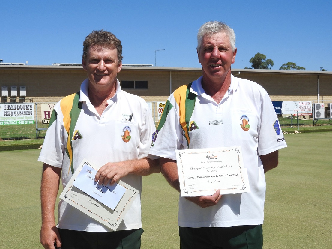 Steve and Col 2016/2017 Sunraysia Bowls Champions of Championship Pairs.
